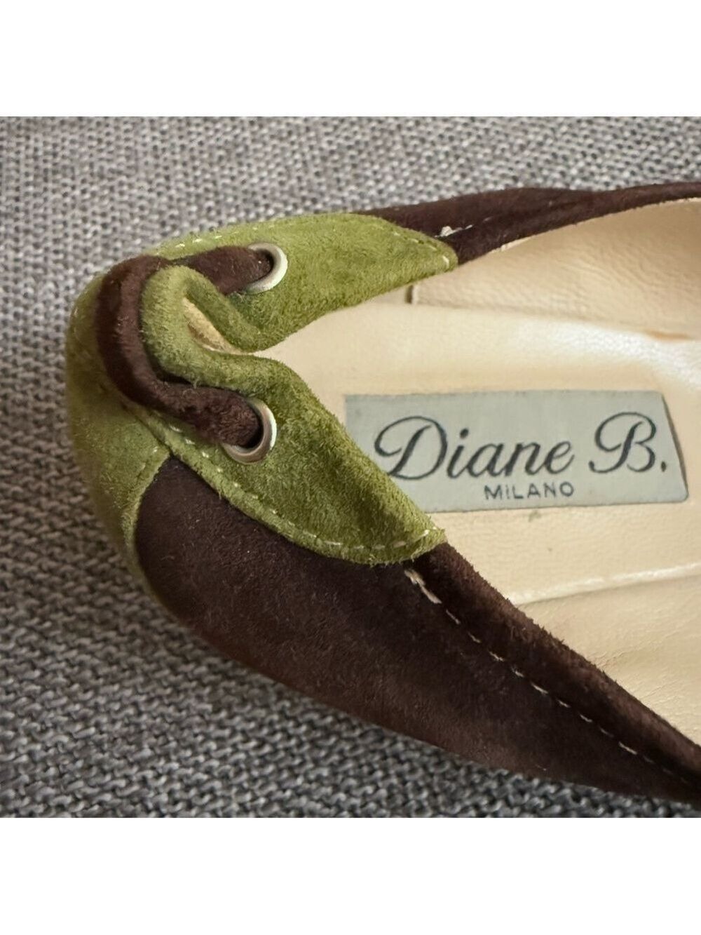 Women’s Diane B Milano Suede Green Brown Shoes Vintage Italy 38.5 Used - Picture 13 of 16